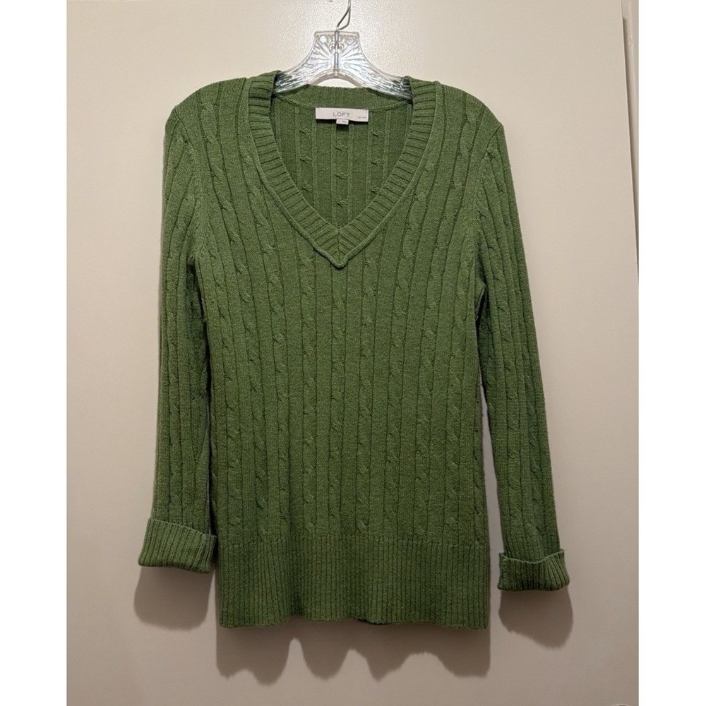 LOFT Womens Cable Knit Sweater Sz LP Pullover Cotton Wool Rabbit Hair Y2K 90's
